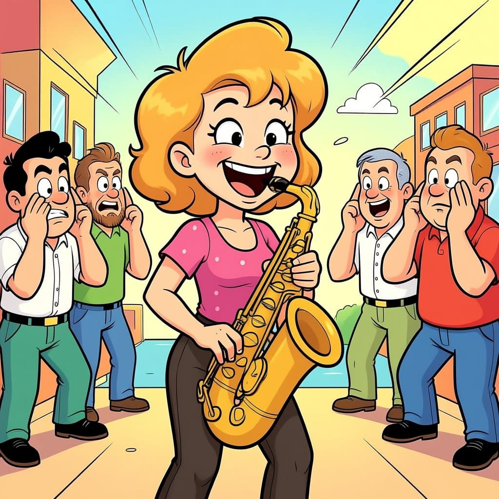 AI generated image of a woman playing saxophone